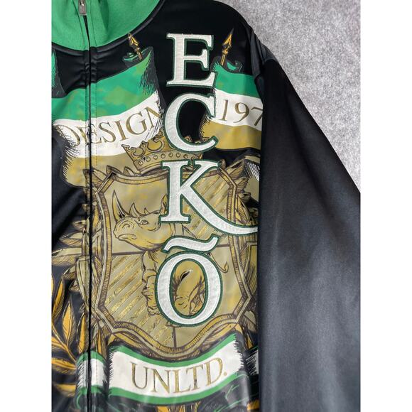 Vintage Ecko Unlimited Track Jacket Womens XL Black Green Embroidered USA Y2K - Picture 4 of 6
